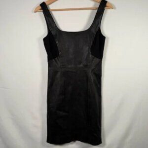 Theory Black Leather Mini Dress Women’s Stretch Little Black Dress Sz 0